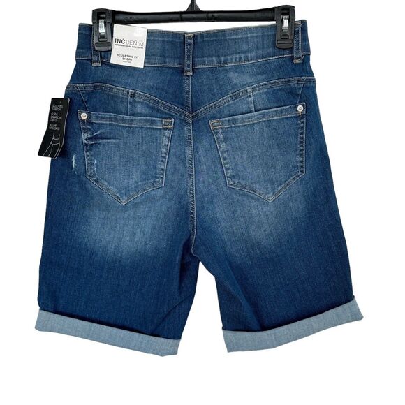 INC SZ 0/25 Sculpting Fit Bermuda Jean Shorts Zip-Fly Whiskered Stretch No-Gap - Picture 3 of 8
